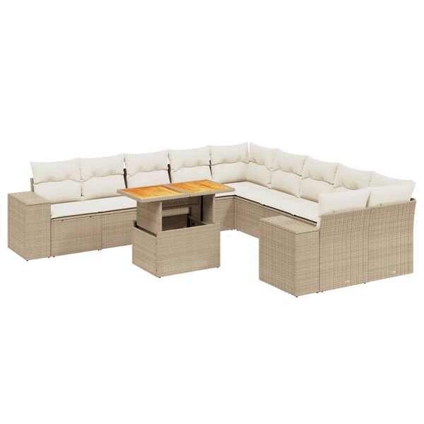 vidaXL 11-delige Tuinset met kussens poly rattan beige
