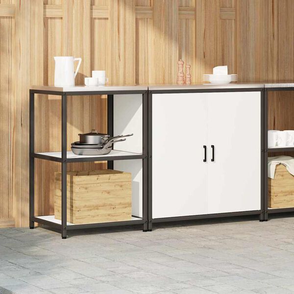 vidaXL Keukenopslag set met plank 2 pcs Wit Koudgewalst staal