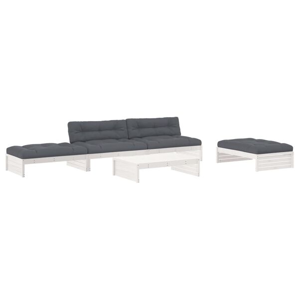 vidaXL 5-delige Loungeset met kussens massief hout wit