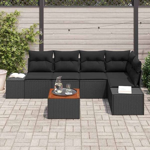 vidaXL Tuinbankenset met kussen 6 pcs Zwart poly rattan