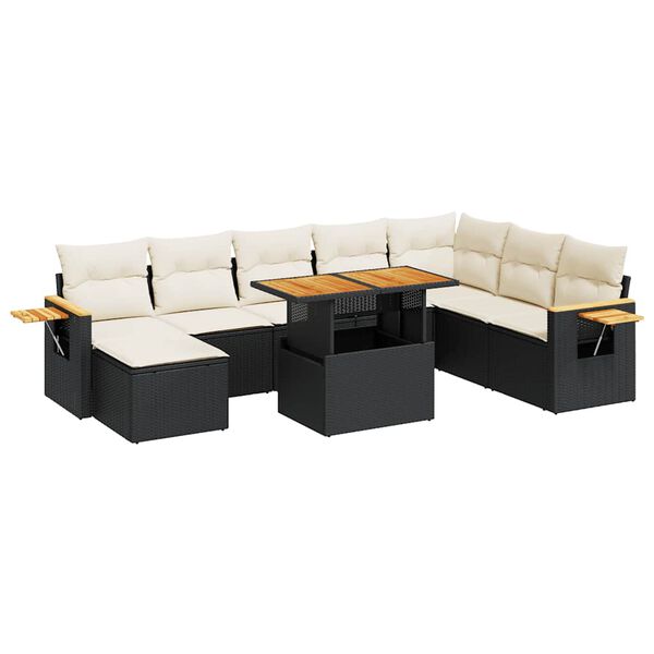vidaXL 9-delige Loungeset met kussens poly rattan acacia zwart