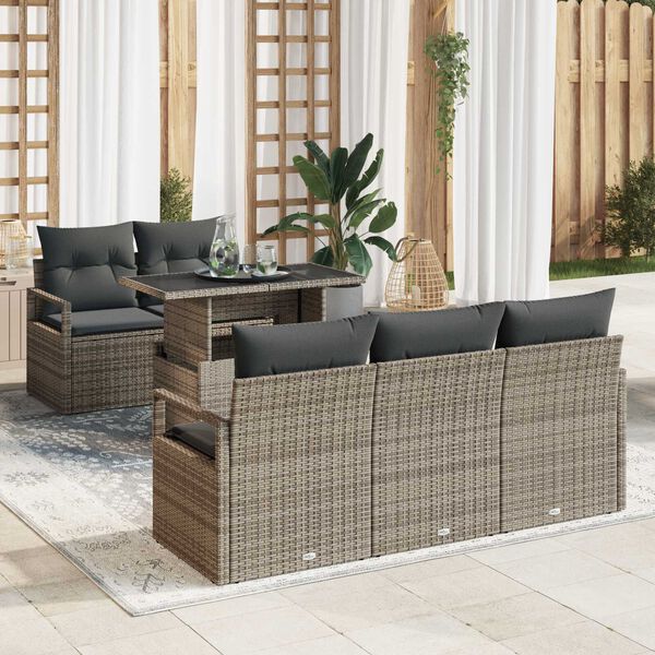 vidaXL Tuin Sofa Set met opslag met kussen 6 pcs Grijs poly rattan