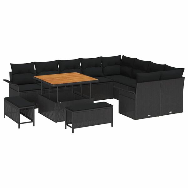 vidaXL Tuinbankenset met kussen 12 pcs Zwart poly rattan