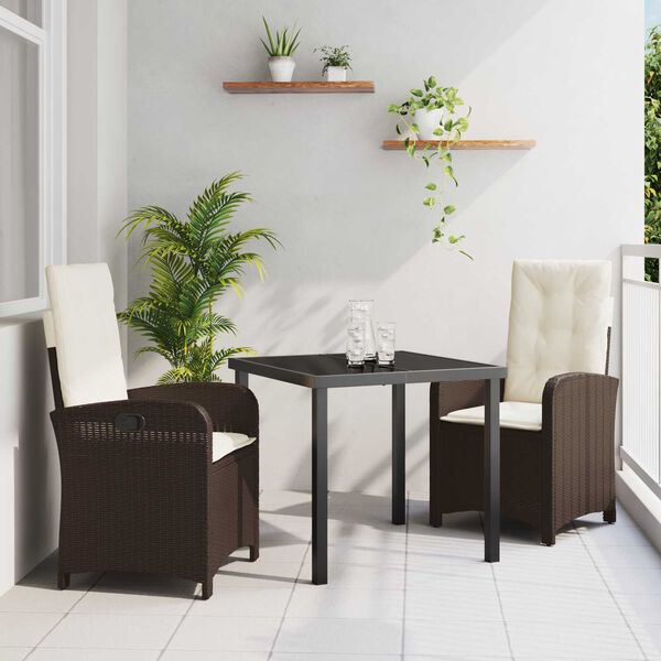 vidaXL Tuin eettafelset met kussen 3 pcs Bruin poly rattan
