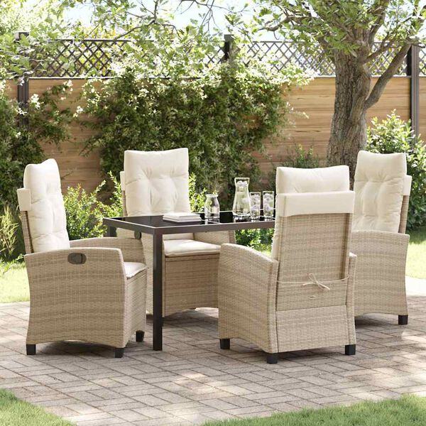 vidaXL Tuin eettafelset met kussen 5 pcs Beige poly rattan