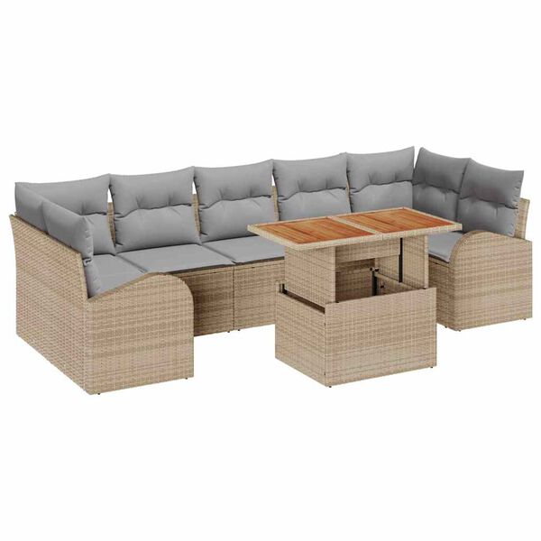 vidaXL Tuin Sofa Set met opslag 8 pcs Beige Poly riet