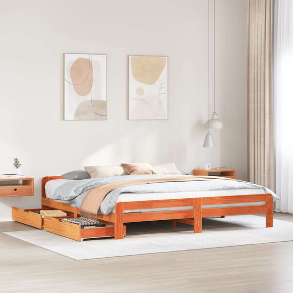 vidaXL Bedframe zonder matras massief grenenhout wasbruin 180x200 cm