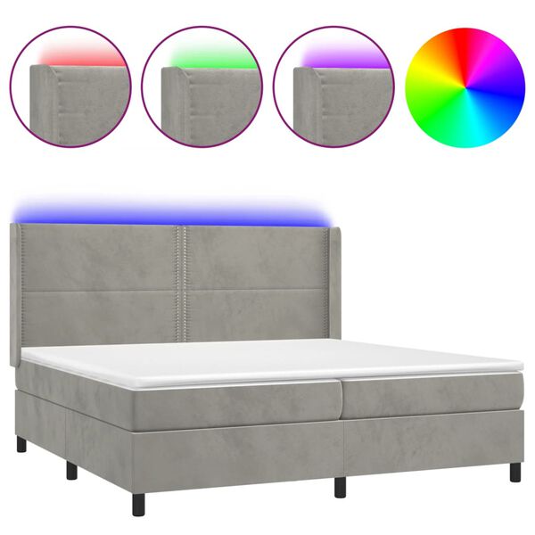 vidaXL Boxspring met matras en LED fluweel lichtgrijs 200x200 cm