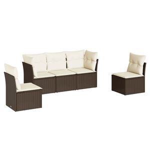 vidaXL 5-delige Loungeset met kussens poly rattan bruin