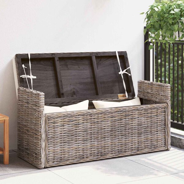 vidaXL Opslagbank met kussen met opslag Grijs 110 x 40 x 50 cm Rattan