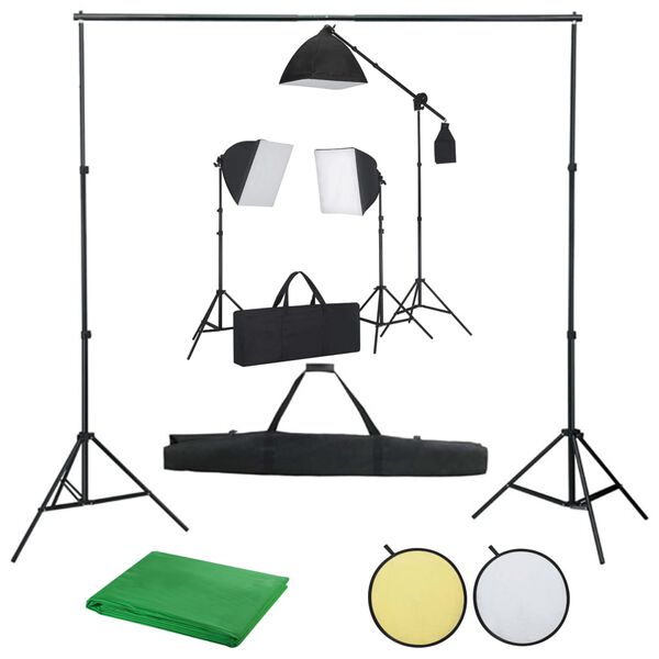 vidaXL Fotostudioset met softboxlampen, achtergrond en reflector