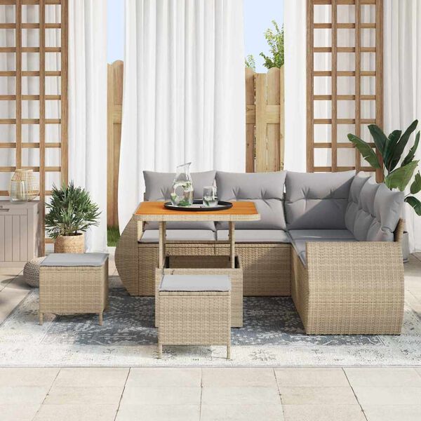 vidaXL Tuin Sofa Set met kussen 8 pcs Beige en Licht Grijs poly rattan