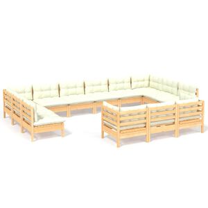 vidaXL 13-delige Loungeset met cr&egrave;mekleurige kussens grenenhout