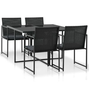 vidaXL 5-delige Tuinset met kussens poly rattan zwart