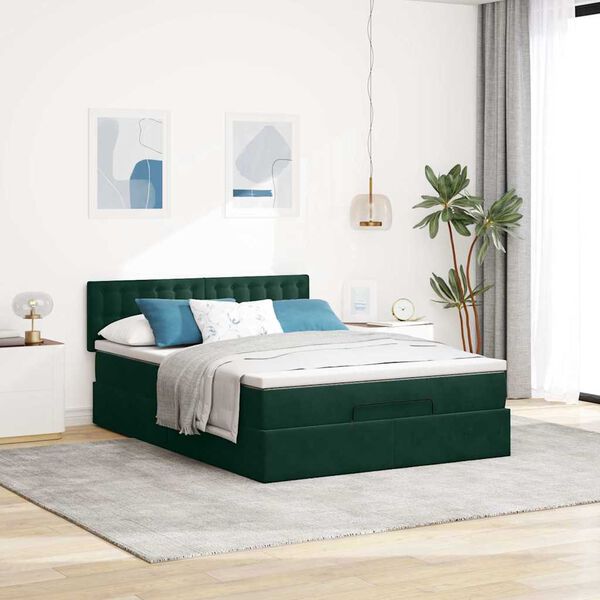 vidaXL Ottoman bed met matras 140x200cm fluweel donkergroen