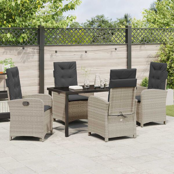vidaXL Tuin eettafelset met kussen 5 pcs Lichtgrijs poly rattan