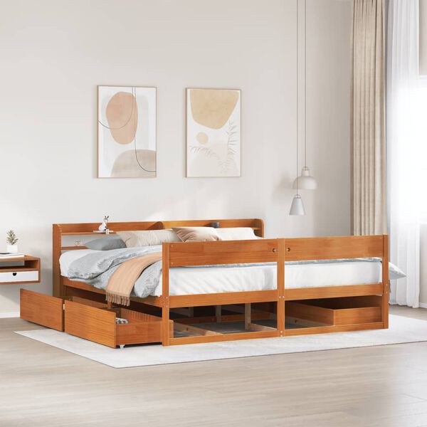 vidaXL Bedframe zonder matras massief grenenhout wasbruin 180x200 cm