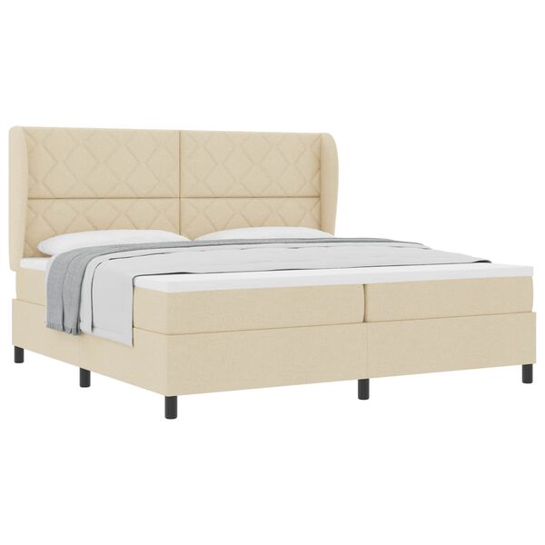 vidaXL Boxspring bed met matras met hoofdeinde Cr&egrave;me 200 x 200 cm Stof