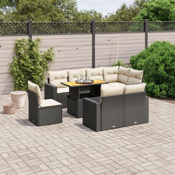 vidaXL 9-delige Loungeset met kussens poly rattan zwart