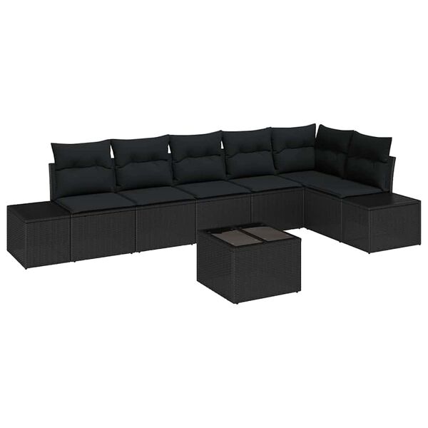 vidaXL Tuin Sofa Set met kussen met opslag 7 pcs Zwart poly rattan