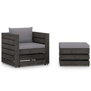 vidaXL 2-delige Loungeset met kussens grijs ge&iuml;mpregneerd hout