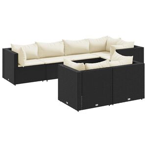 vidaXL 7-delige Loungeset met kussens poly rattan zwart