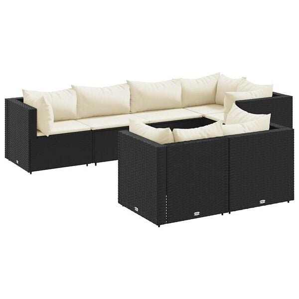 vidaXL 7-delige Loungeset met kussens poly rattan zwart