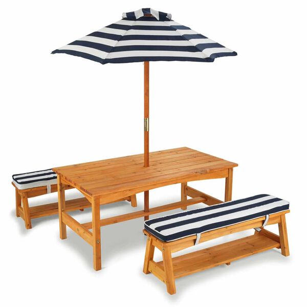 KidKraft Kinder buitentafel en bankjes set marineblauw hout 00106