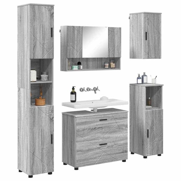 vidaXL Badkamermeubelset 5 pcs Grijs Sonoma Geperst Hout en Metaal