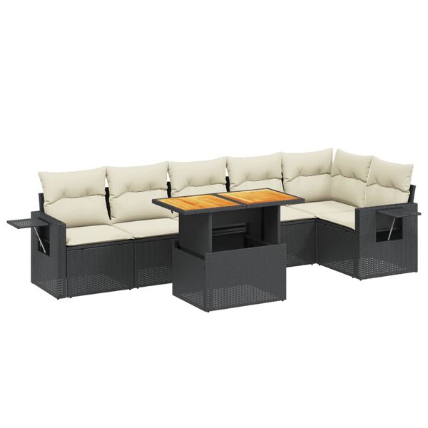 vidaXL 7-delige Loungeset met kussens poly rattan zwart