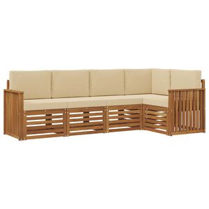 vidaXL Hoekbank Set 5 pcs Natuurlijk en Beige Massief Acaciahout