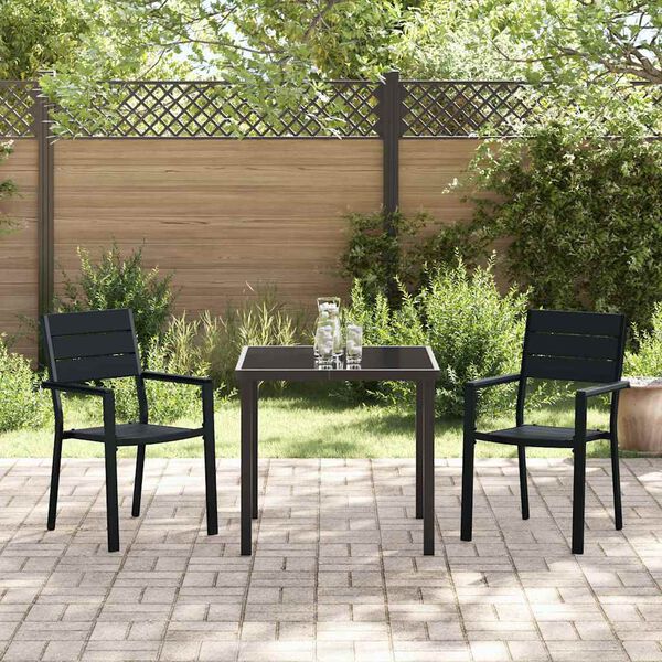 vidaXL Tuin eettafelset 3 pcs Zwart Gepoedercoat staal