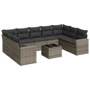 vidaXL 10-delige Loungeset met kussens poly rattan grijs