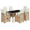 vidaXL 7-delige Bistroset met kussens poly rattan beige