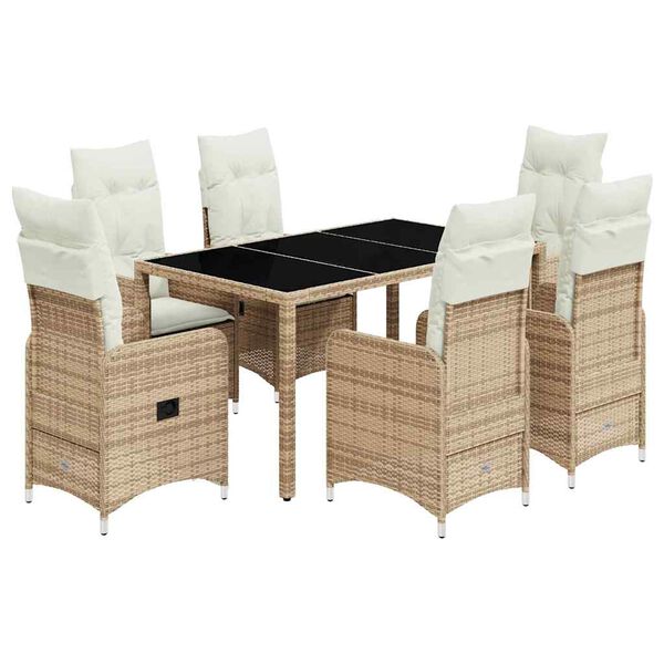 vidaXL 7-delige Bistroset met kussens poly rattan beige