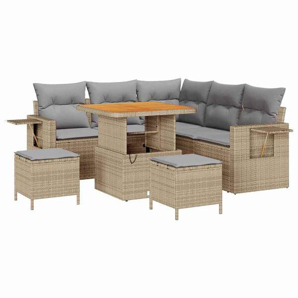 vidaXL Tuinbankenset met kussen 9 pcs Beige en Licht Grijs poly rattan
