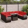 vidaXL 10-delige Loungeset met kussens poly rattan acacia bruin