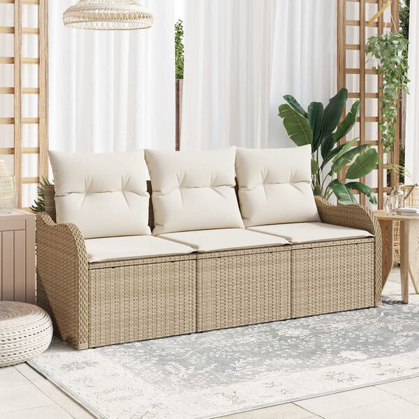 vidaXL Tuin Sofa Set met kussen met opslag 3 pcs Beige Poly riet