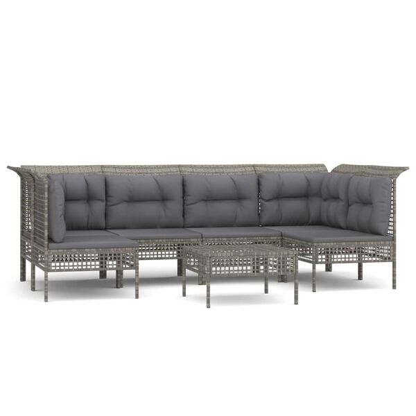vidaXL 7-delige Loungeset met kussens poly rattan grijs