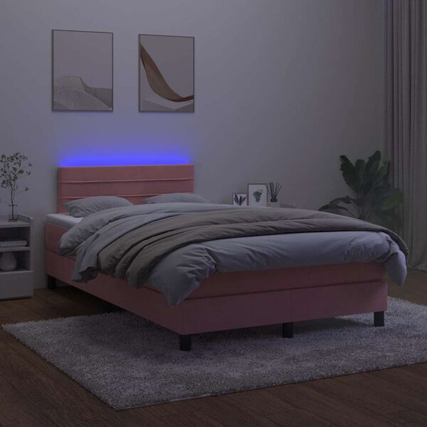 vidaXL Boxspring met matras en LED fluweel roze 120x190 cm