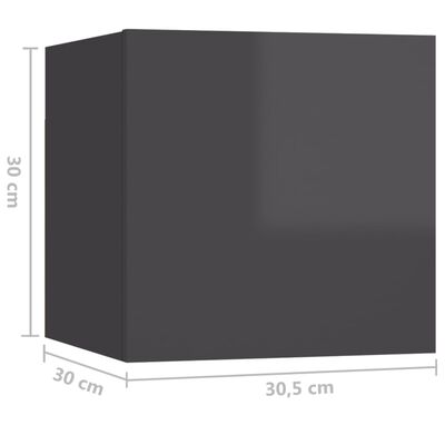 vidaXL Nachtkastje 30,5x30x30 cm spaanplaat hoogglans grijs