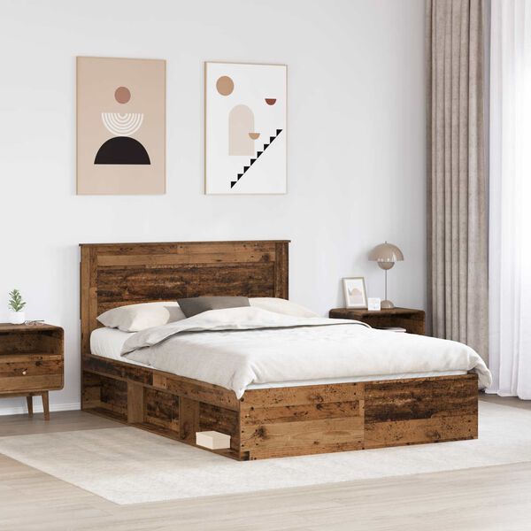 vidaXL Bedframe met hoofdeinde Oudhout 140 x 190 cm Massief grenenhout