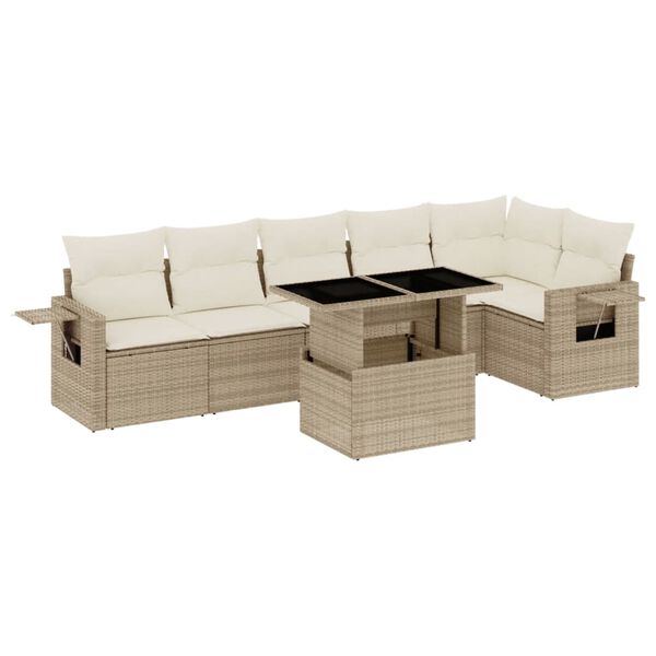 vidaXL 7-delige Loungeset met kussens poly rattan beige