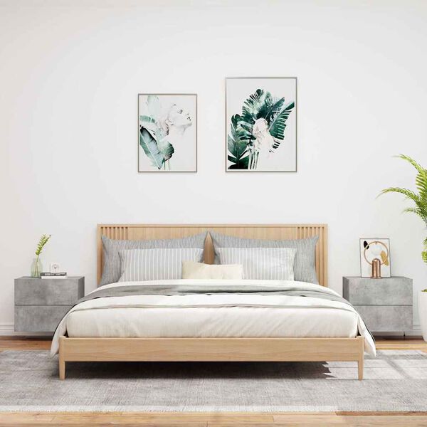 vidaXL Nachtkastjes met LED's 2 st wandgemonteerd betongrijs