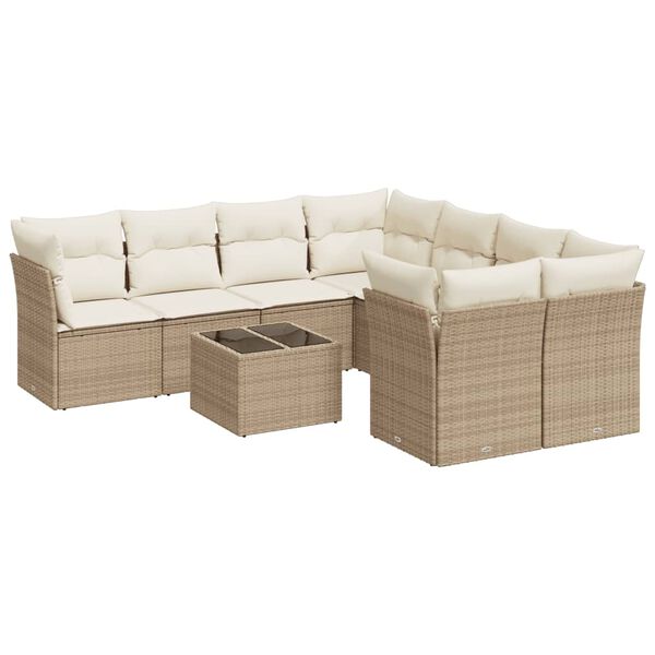vidaXL 9-delige Loungeset met kussens poly rattan beige