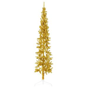vidaXL Kunstkerstboom half met standaard smal 210 cm goudkleurig