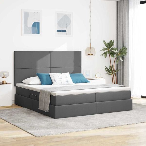 vidaXL Bed met LED-striplichten Donkergrijs 180 x 200 cm Stof