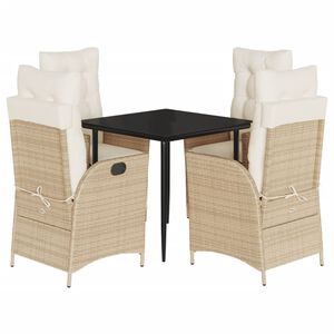 vidaXL 5-delige Tuinset met kussens poly rattan beige