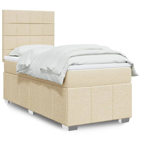 vidaXL Boxspring met matras stof cr&egrave;mekleurig 90x200 cm