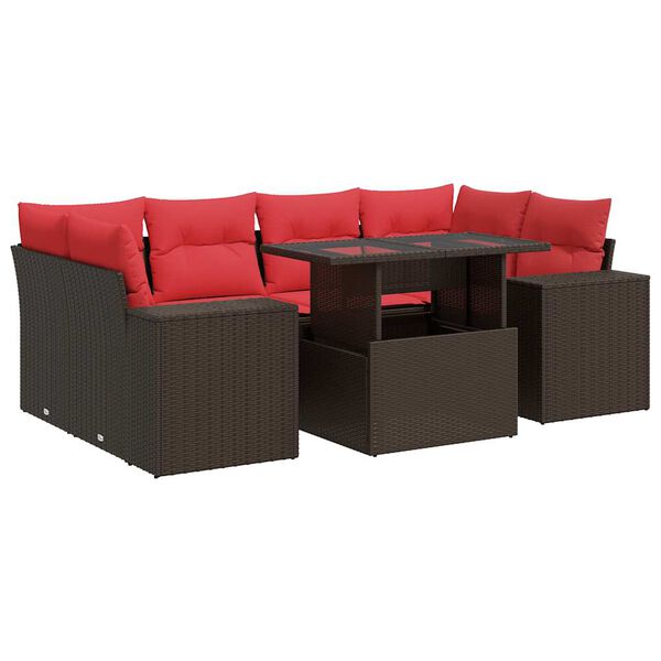 vidaXL 7-delige Loungeset met kussens poly rattan bruin
